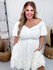 Textured Woven Dress With Balloon Sleeves In Cream - Whiskey Skies - DAVI & DANI
