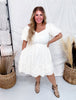 Textured Woven Dress With Balloon Sleeves In Cream - Whiskey Skies - DAVI & DANI