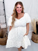 Textured Woven Dress With Balloon Sleeves In Cream - Whiskey Skies - DAVI & DANI