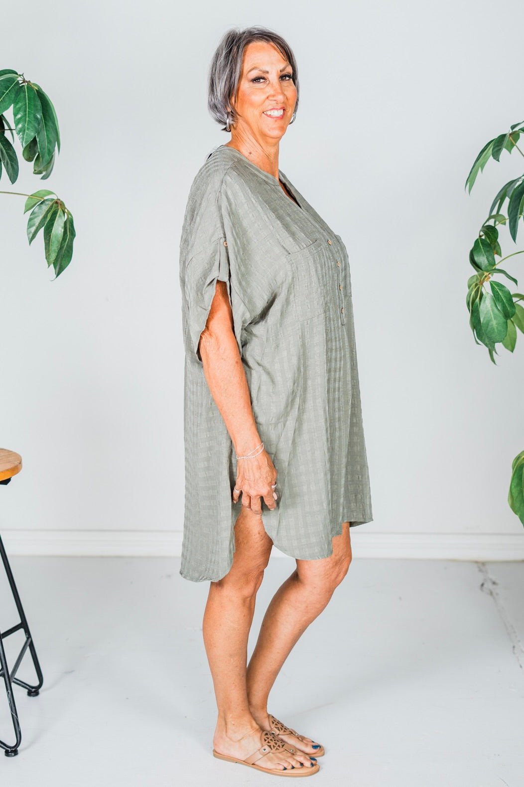 Textured Woven Olive Tunic Top - Whiskey Skies - GIGIO