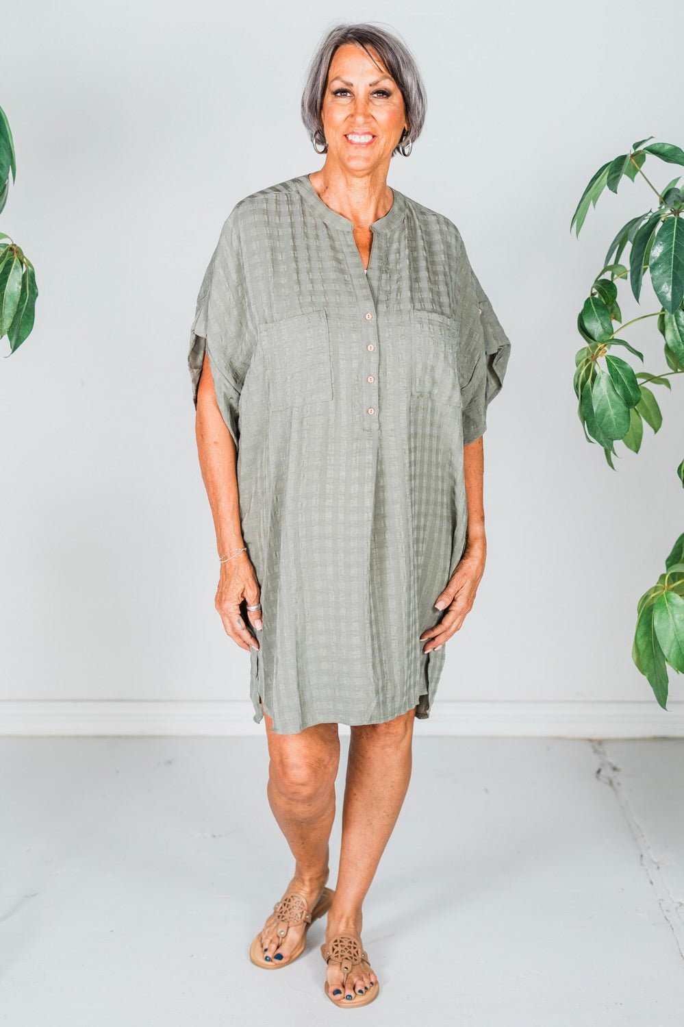 Textured Woven Olive Tunic Top - Whiskey Skies - GIGIO