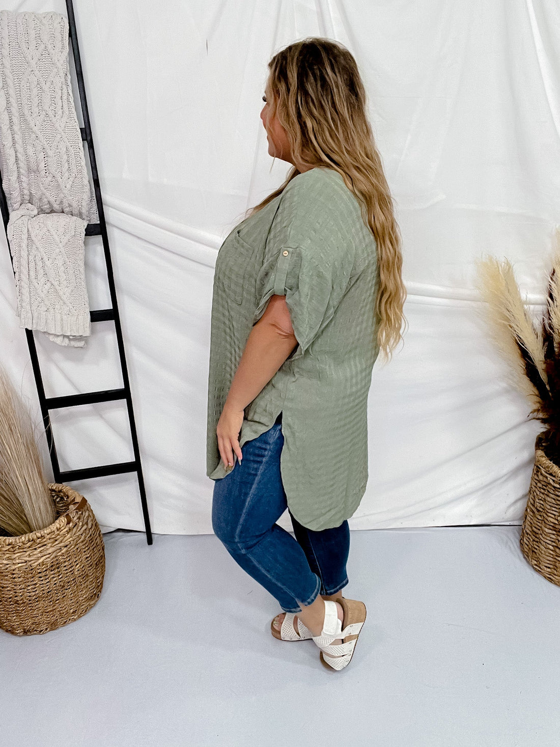 Textured Woven Olive Tunic Top - Whiskey Skies - GIGIO