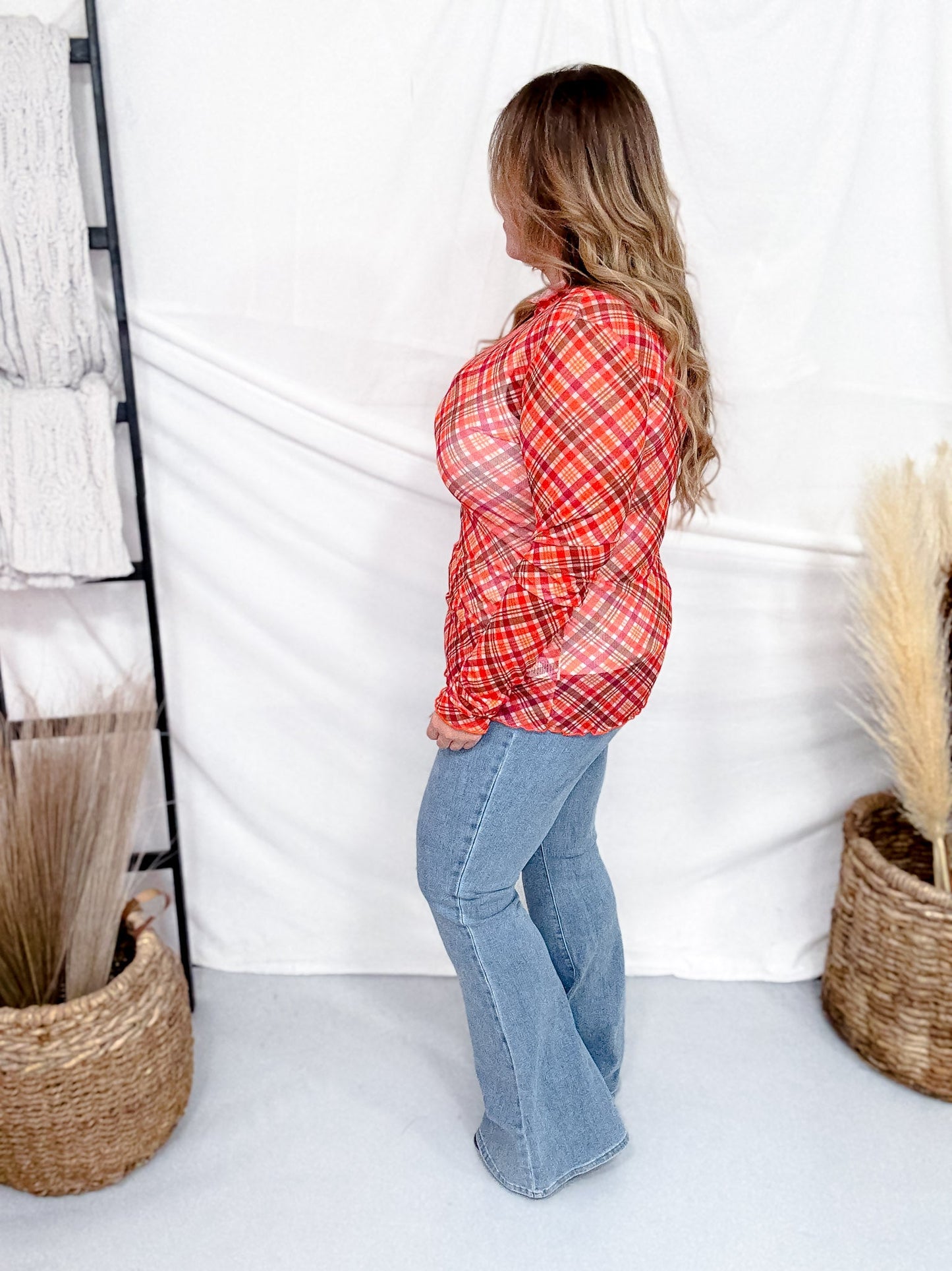 Thankful Orange Plaid Keigan Mesh Top - Whiskey Skies - JESS LEA