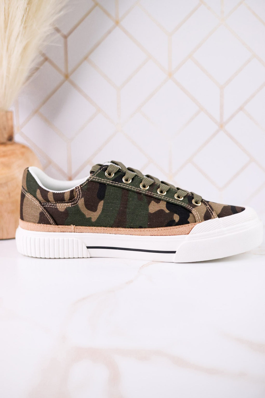 "That's Her" Camo Print Sneakers With Green & Red Laces - Whiskey Skies - CORKYS FOOTWEAR