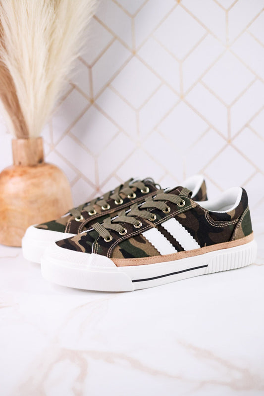"That's Her" Camo Print Sneakers With Green & Red Laces - Whiskey Skies - CORKYS FOOTWEAR