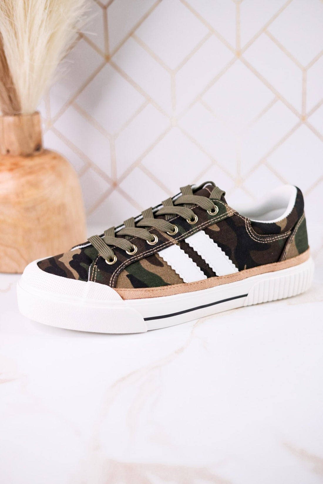 "That's Her" Camo Print Sneakers With Green & Red Laces - Whiskey Skies - CORKYS FOOTWEAR