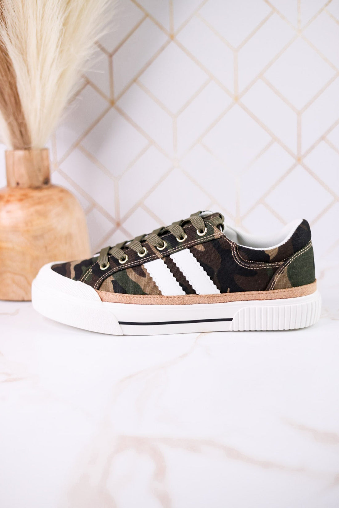 "That's Her" Camo Print Sneakers With Green & Red Laces - Whiskey Skies - CORKYS FOOTWEAR