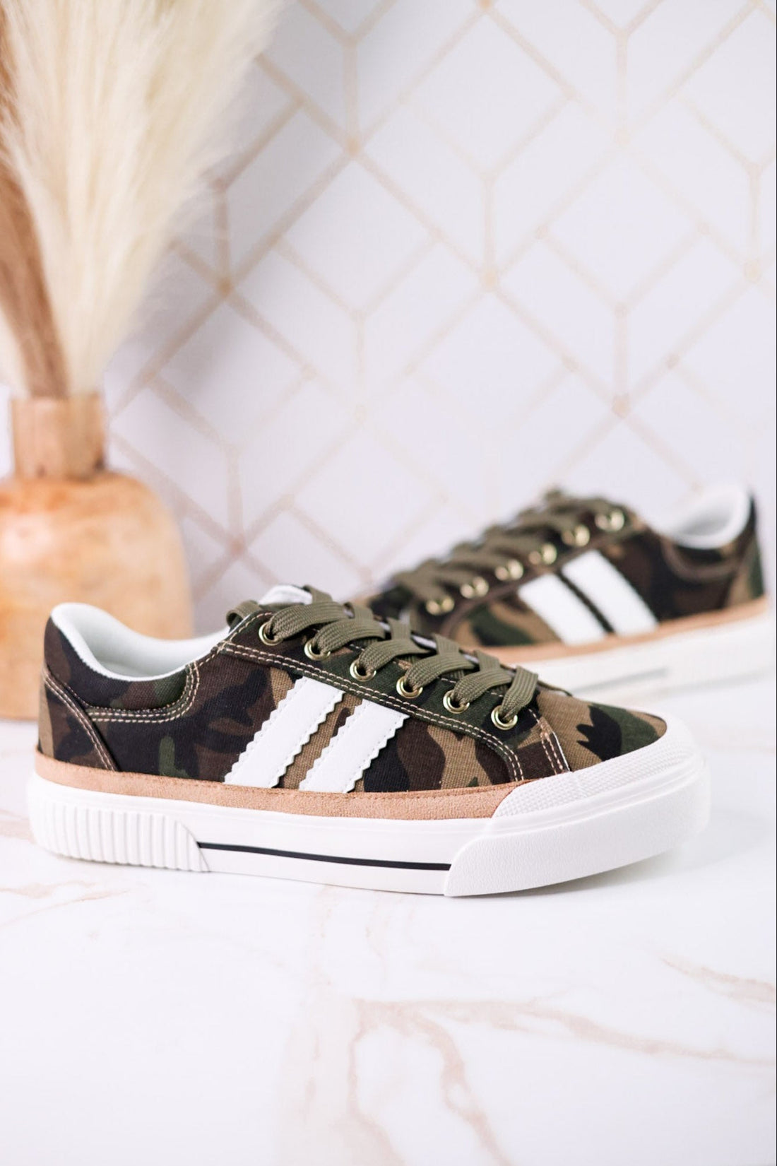 "That's Her" Camo Print Sneakers With Green & Red Laces - Whiskey Skies - CORKYS FOOTWEAR