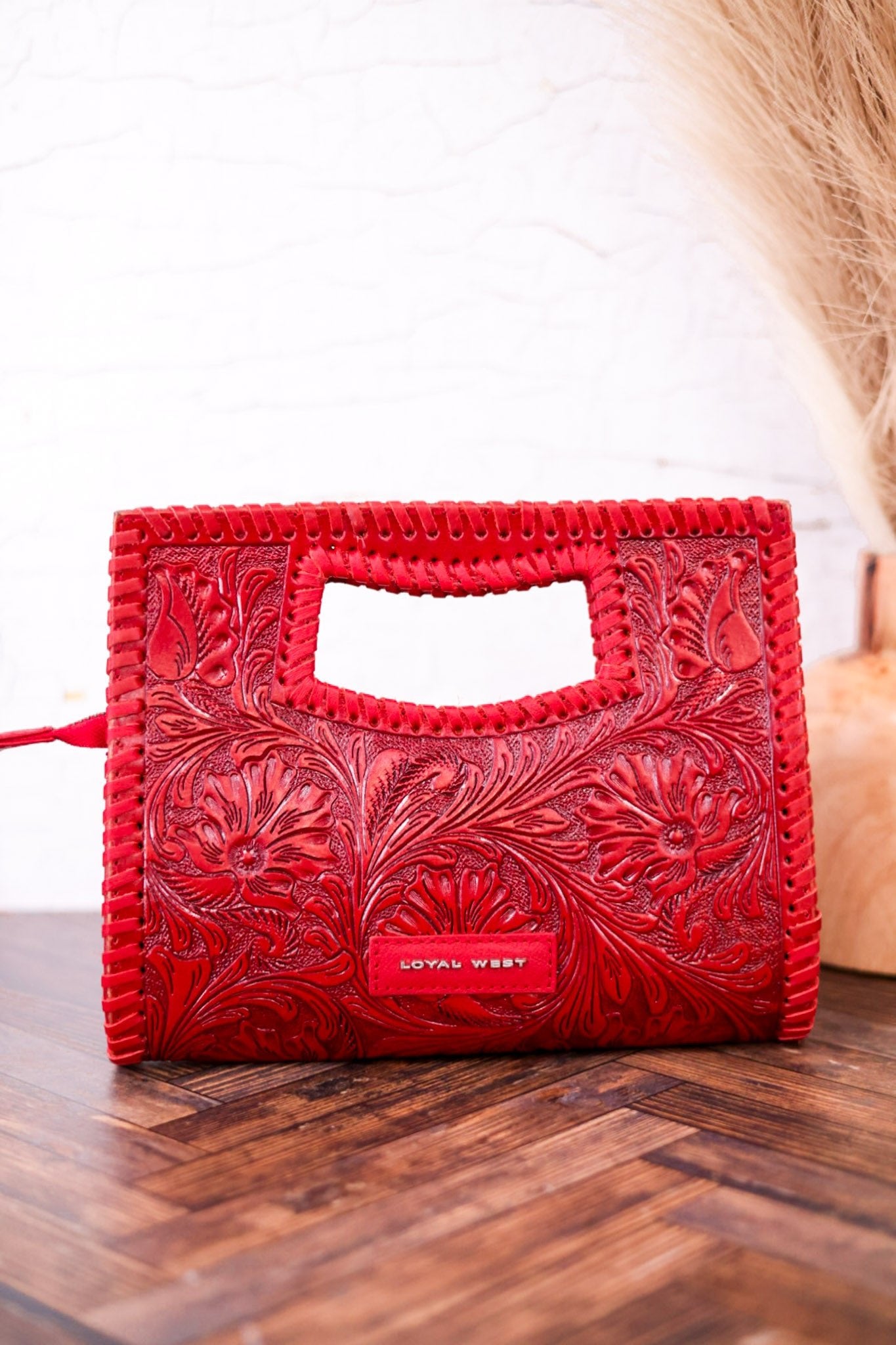 The Alma Tooled Red Leather Crossbody Bag - Whiskey Skies - LOYAL WEST