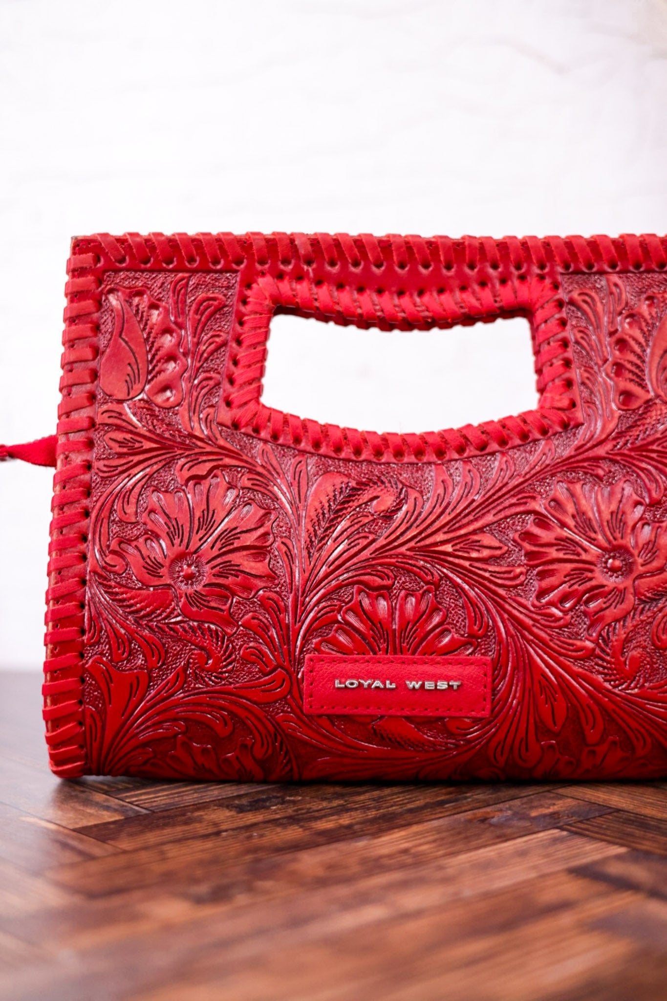 The Alma Tooled Red Leather Crossbody Bag - Whiskey Skies - LOYAL WEST