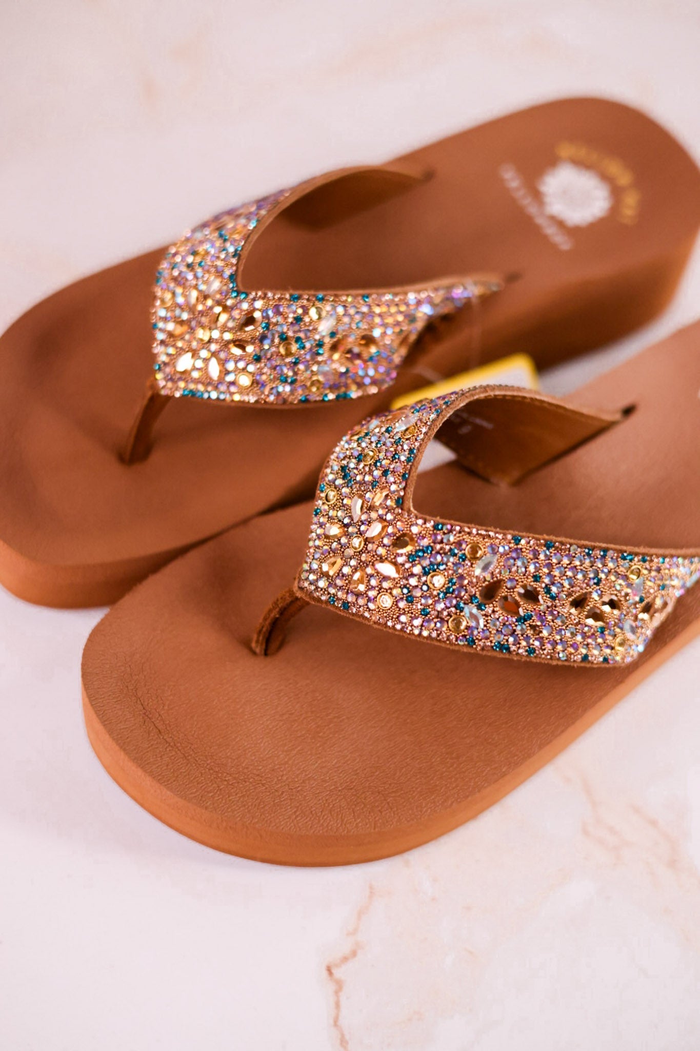 The "Bridgid" Rhinestone Sandals - Whiskey Skies - YELLOWBOX