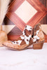 The Christina Tan Cow Print Booties With Tooled Vegan Leather - Whiskey Skies - VERY G