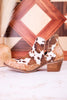 The Christina Tan Cow Print Booties With Tooled Vegan Leather - Whiskey Skies - VERY G