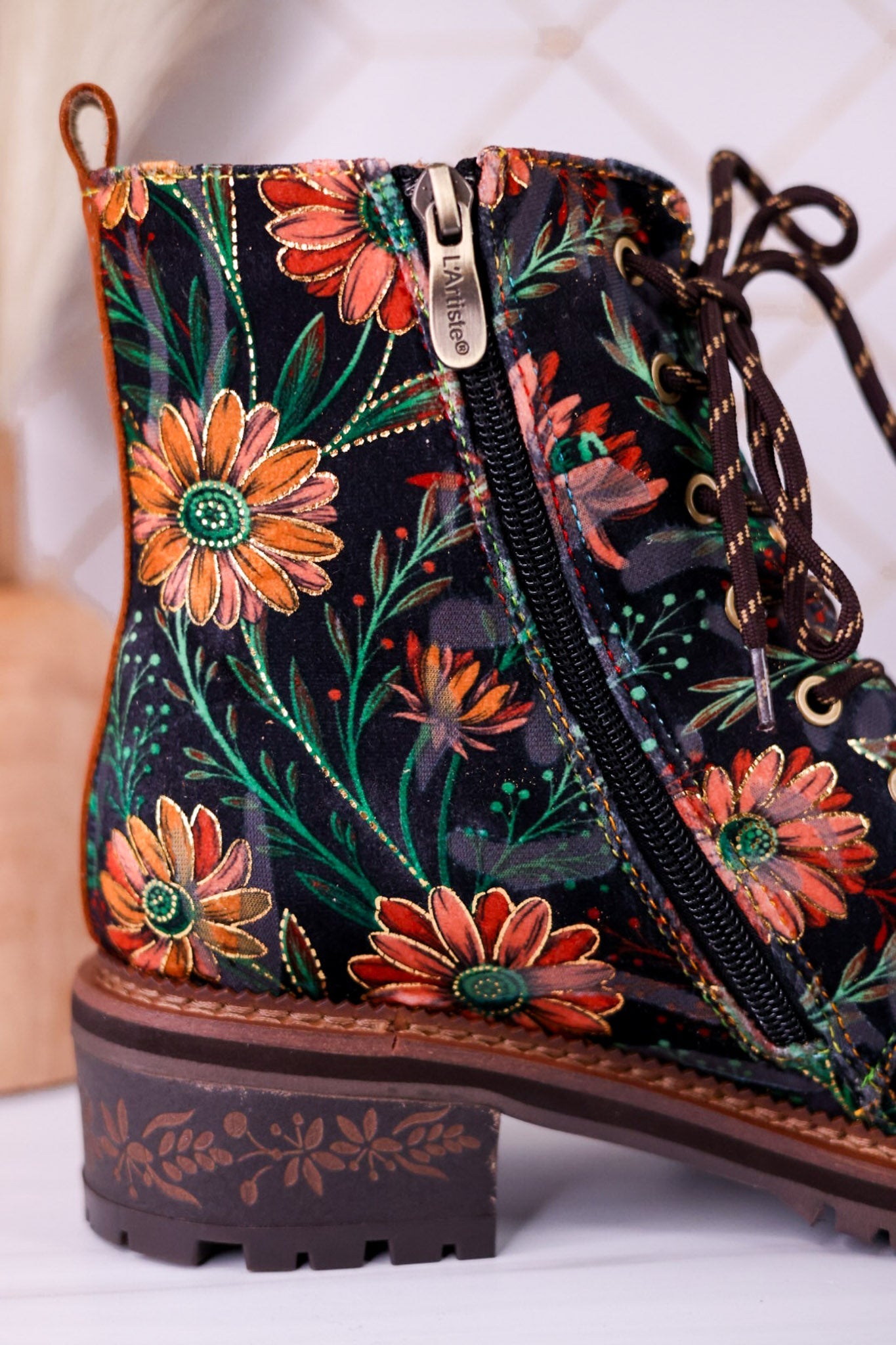 "The Cordea" Floral Embossed Camel Boots - Whiskey Skies - SPRING FOOTWEAR