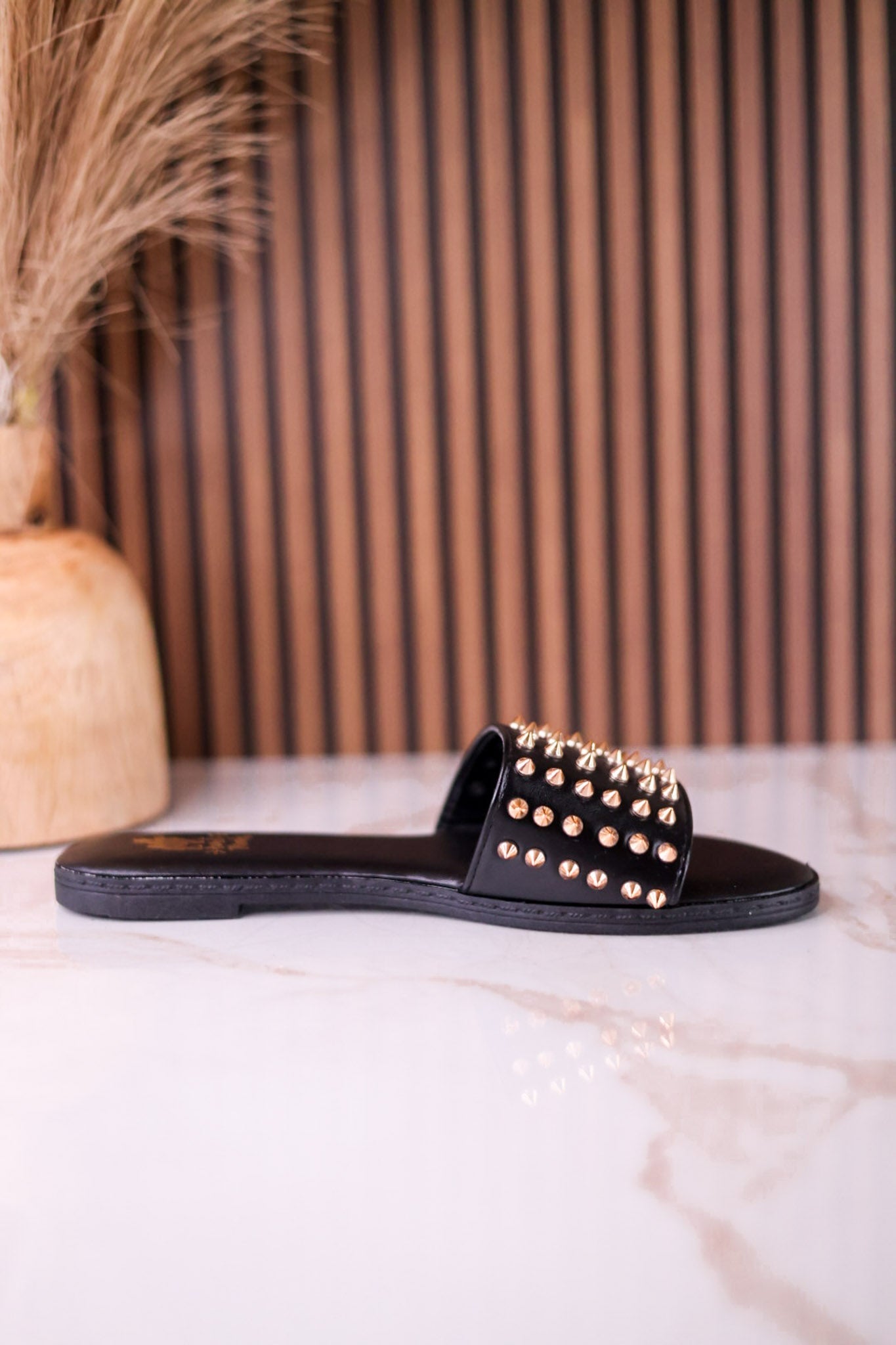 Animated Text Thread The Flirtini Black Studded Sandals - Whiskey Skies