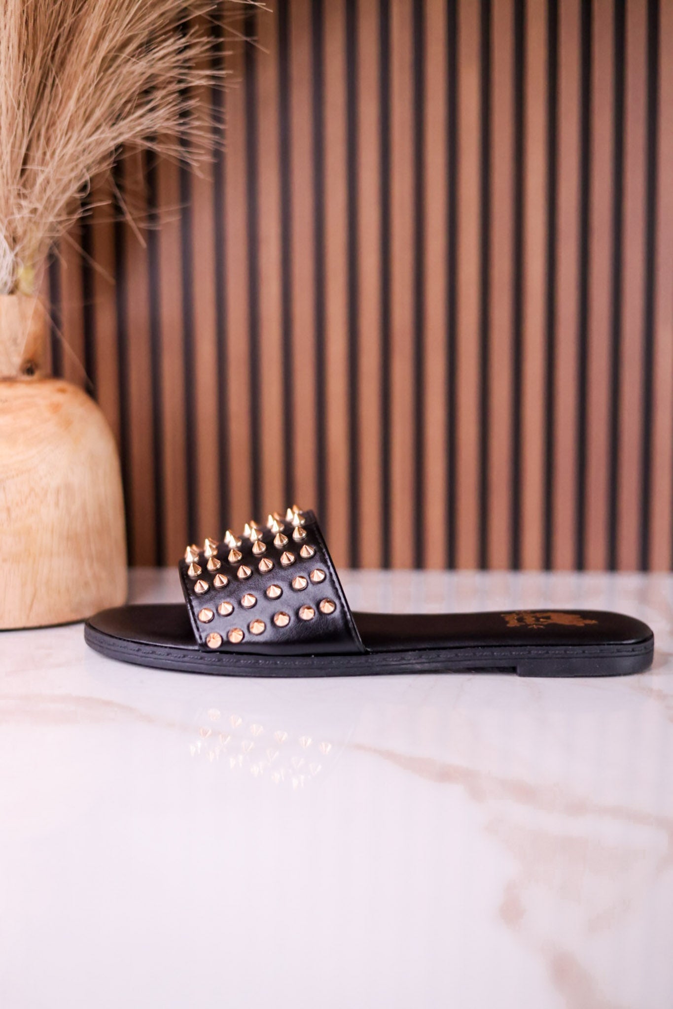 Animated Text Thread The Flirtini Black Studded Sandals - Whiskey Skies
