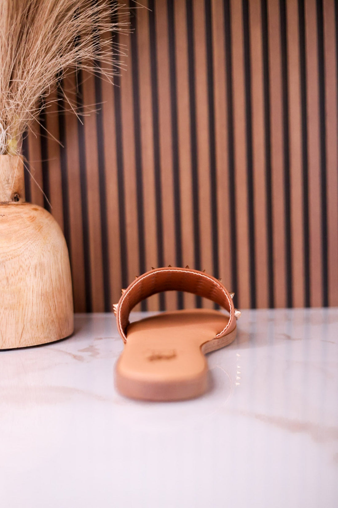 The Flirtini Studded Sandals In Camel Brown - Whiskey Skies - CAMEL THREADS
