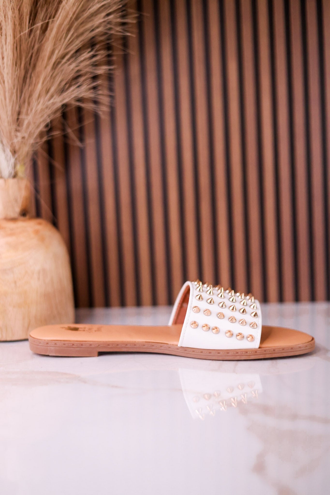 The Flirtini Studded Sandals In White - Whiskey Skies - CAMEL THREADS