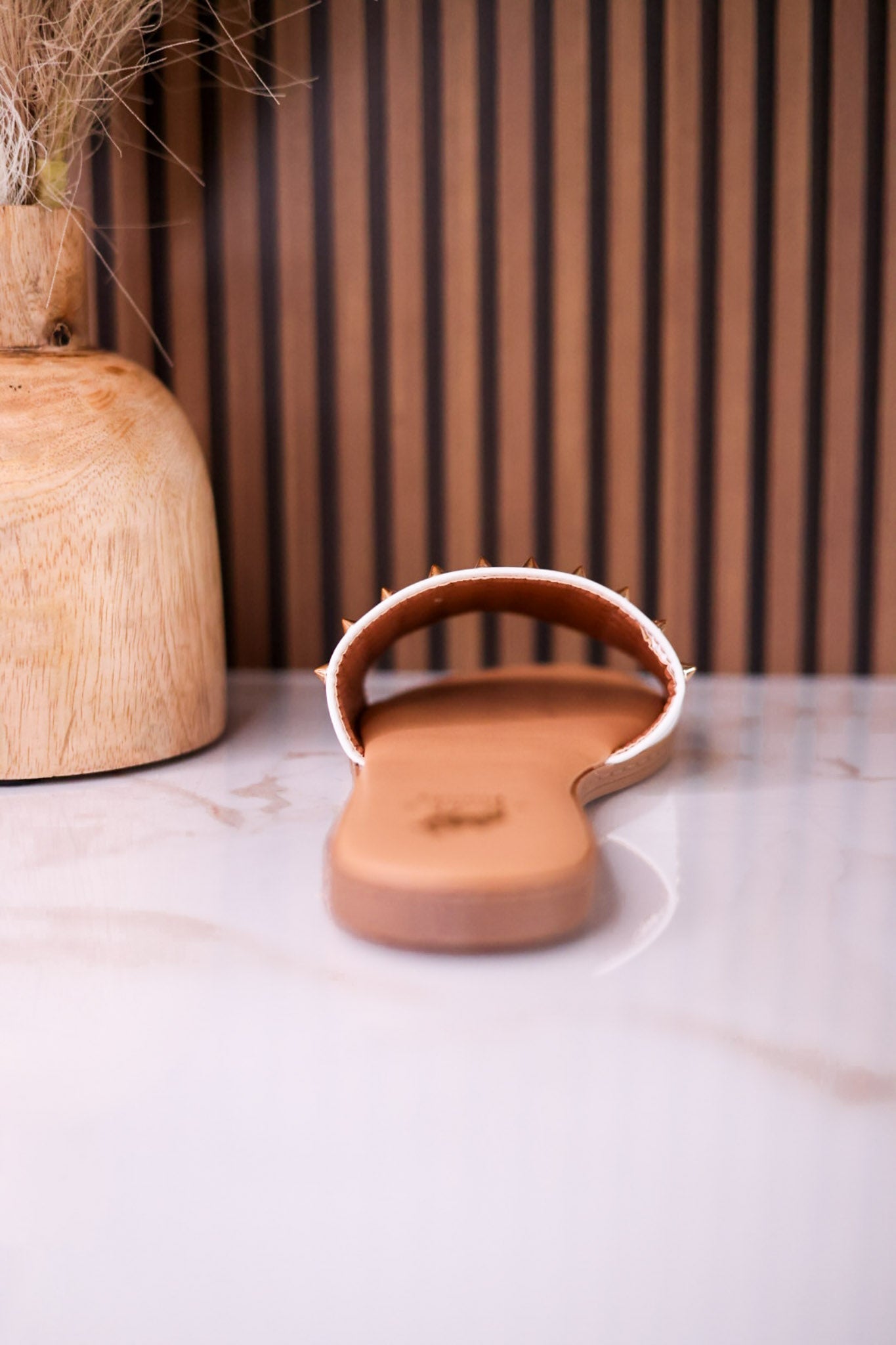 The Flirtini Studded Sandals In White - Whiskey Skies - CAMEL THREADS