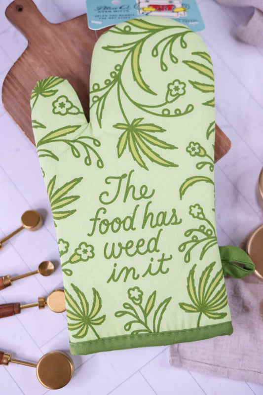 The Food Has Weed in It Oven Mitt - Whiskey Skies - BLUE Q