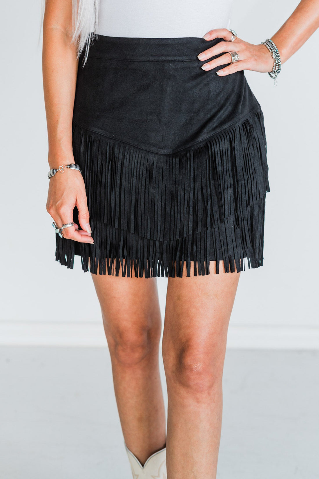 The Fort Worth Fringe Skirt in Black - Whiskey Skies - STERLING KREEK