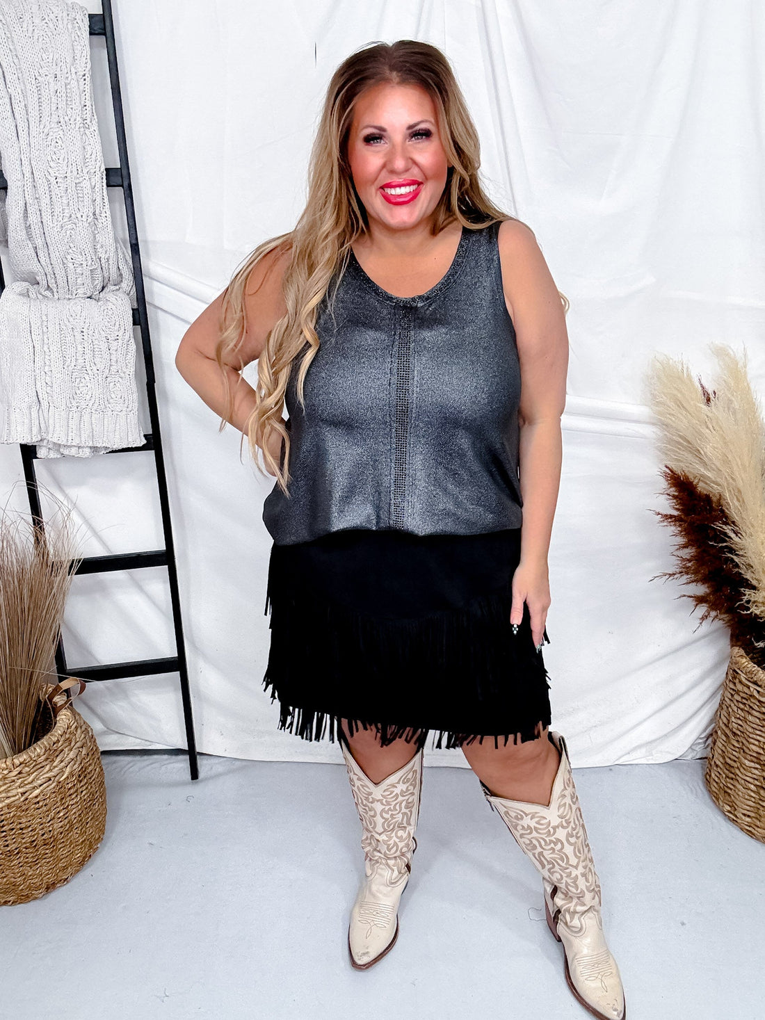 The Fort Worth Fringe Skirt in Black - Whiskey Skies - STERLING KREEK