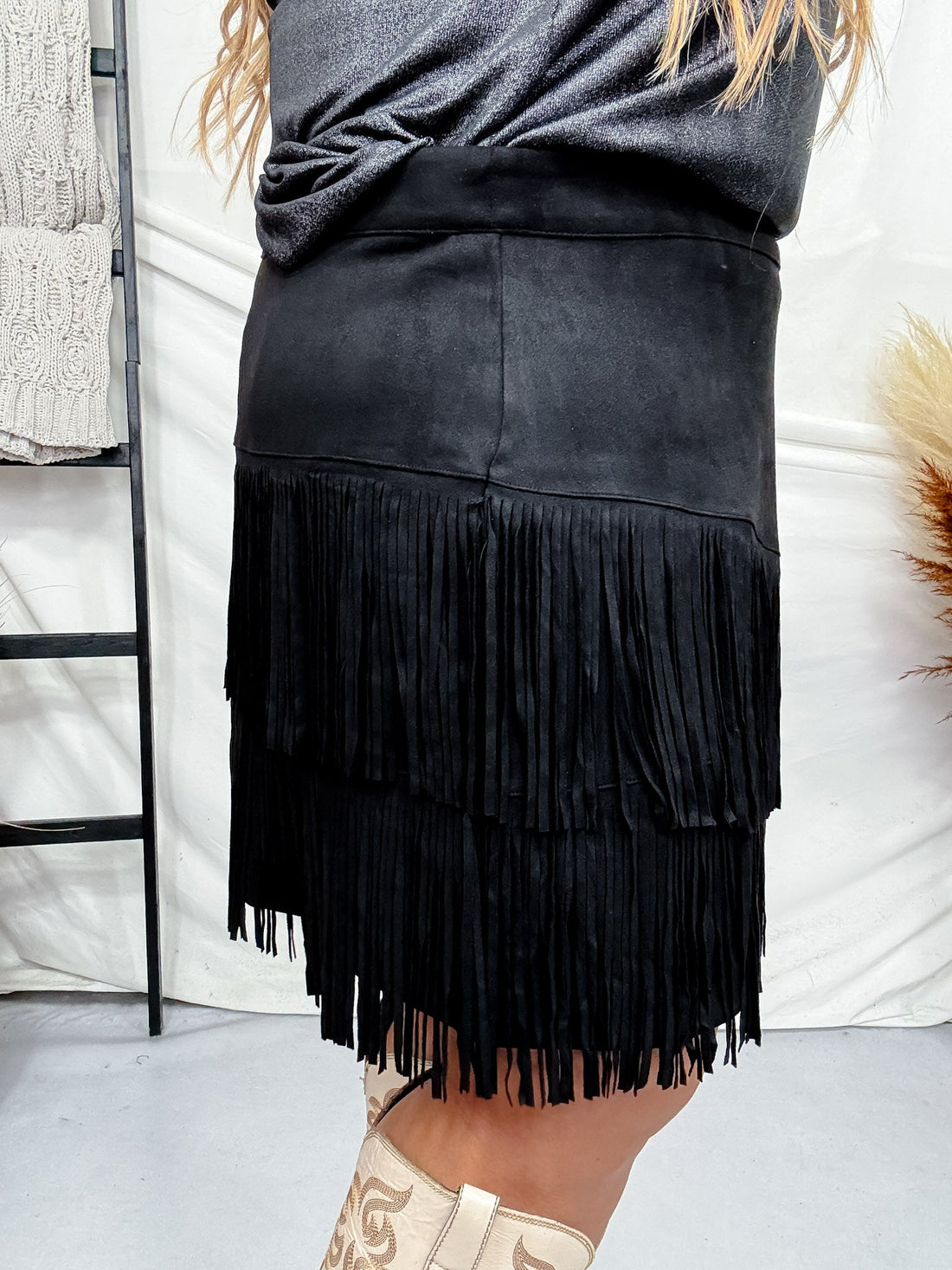 The Fort Worth Fringe Skirt in Black - Whiskey Skies - STERLING KREEK