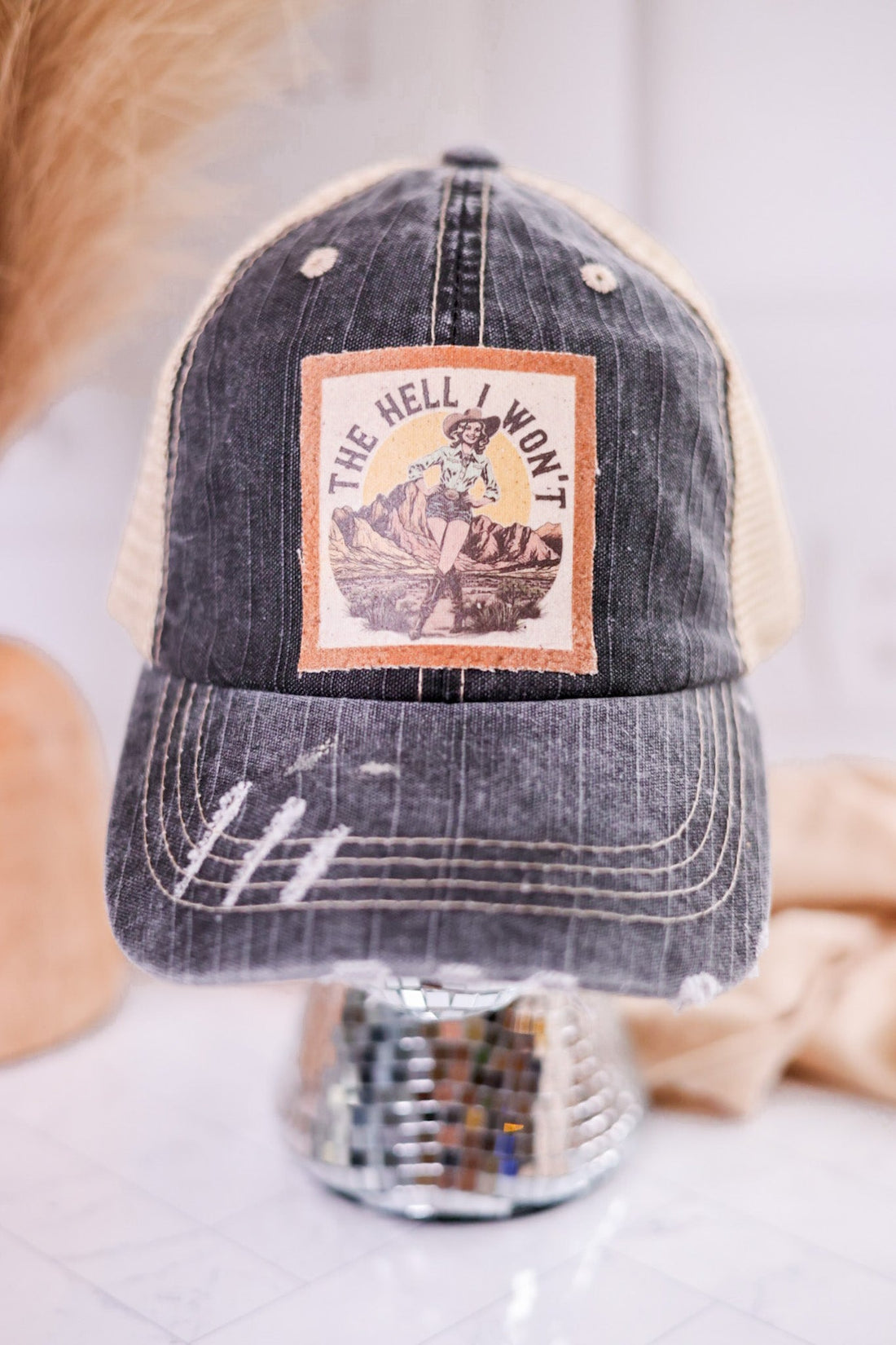 The Hell I Wont Handmade Patch Trucker Hat - Whiskey Skies - JANA'S FLANNELS