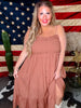 The Jones Smocked Sleeveless Dress in Desert Sand - Whiskey Skies - MIKAROSE
