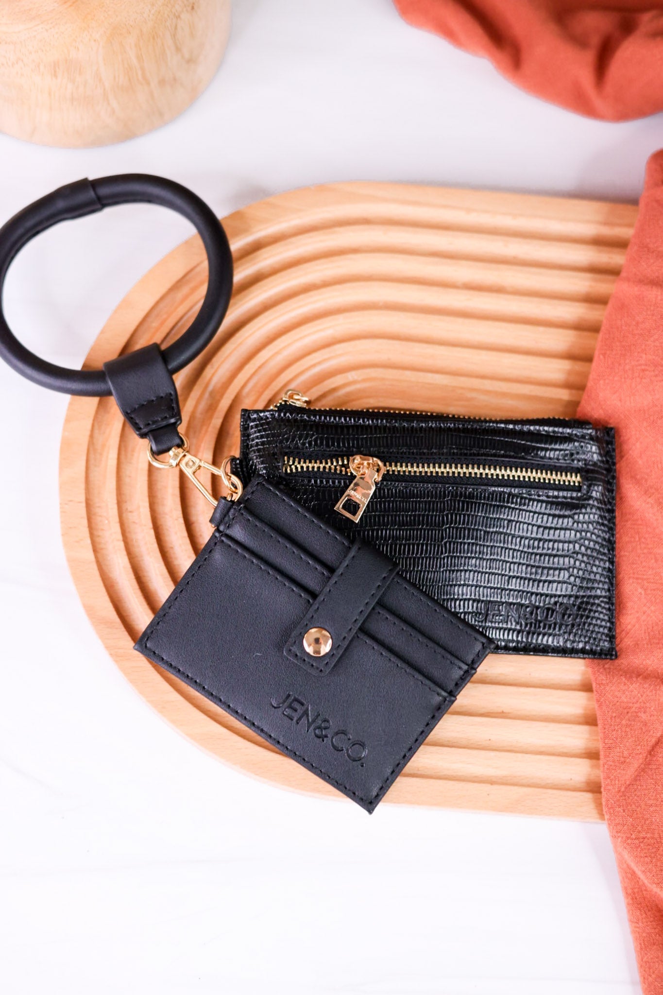 The Libby Wallet Wristlet In Black Lizard - Whiskey Skies - JEN & CO