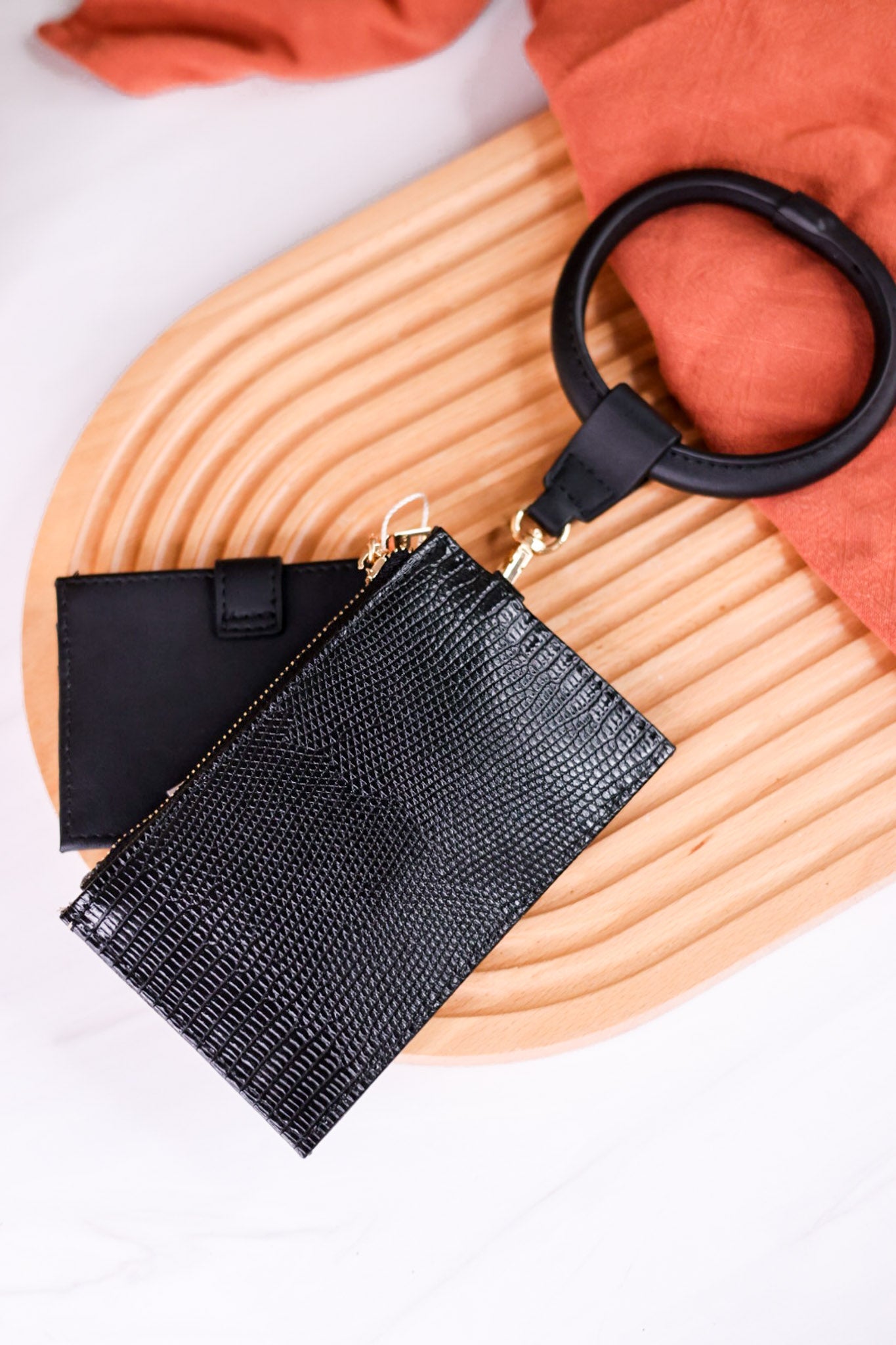 The Libby Wallet Wristlet In Black Lizard - Whiskey Skies - JEN & CO