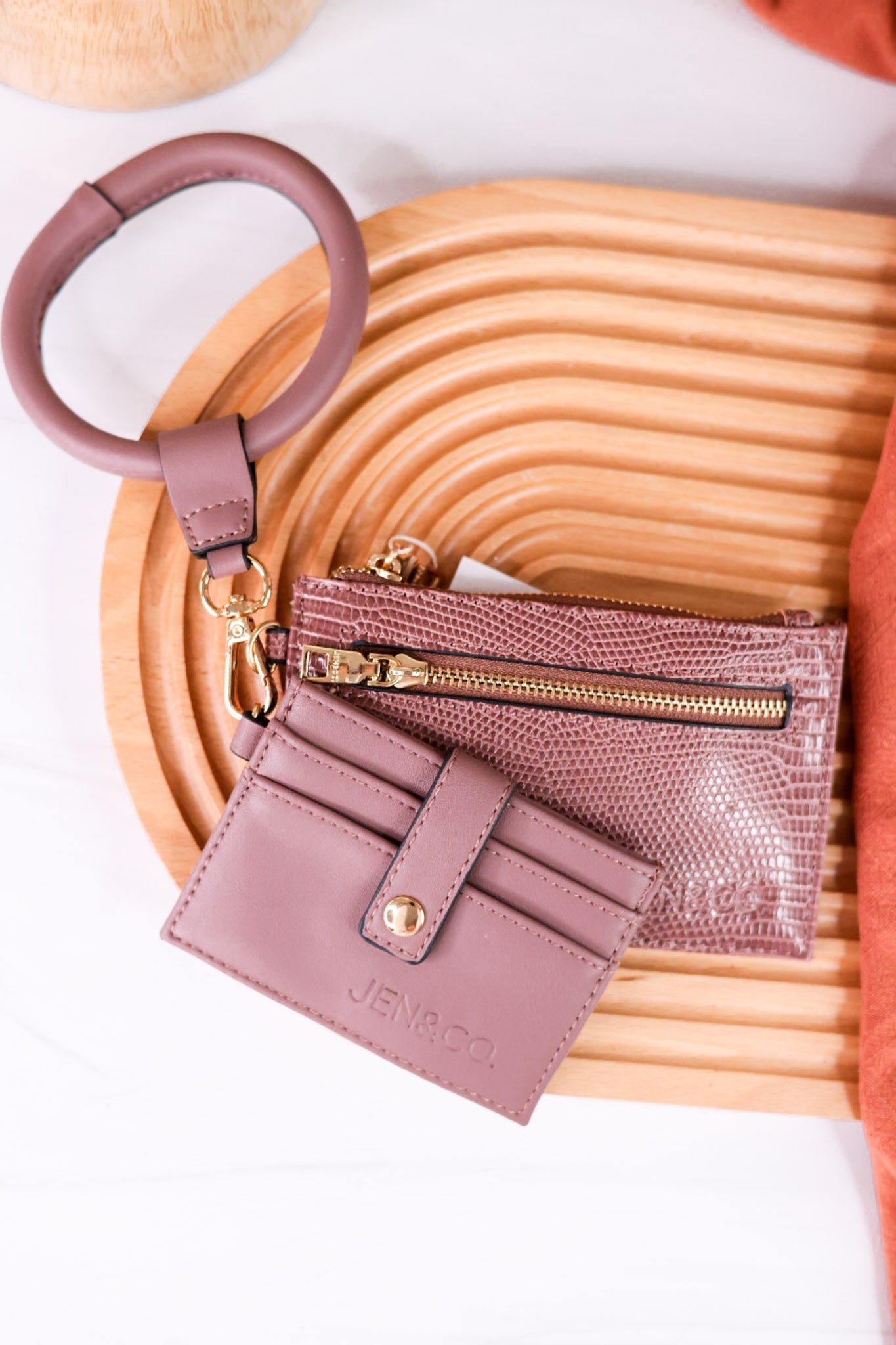 The Libby Wallet Wristlet In Mauve Lizard - Whiskey Skies - JEN & CO