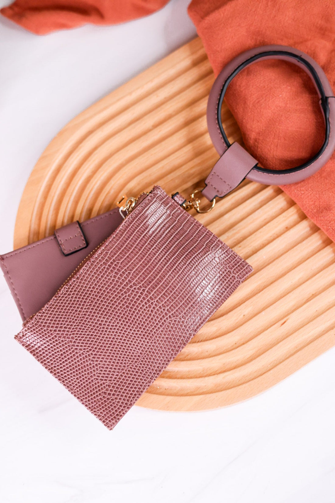 The Libby Wallet Wristlet In Mauve Lizard - Whiskey Skies - JEN & CO