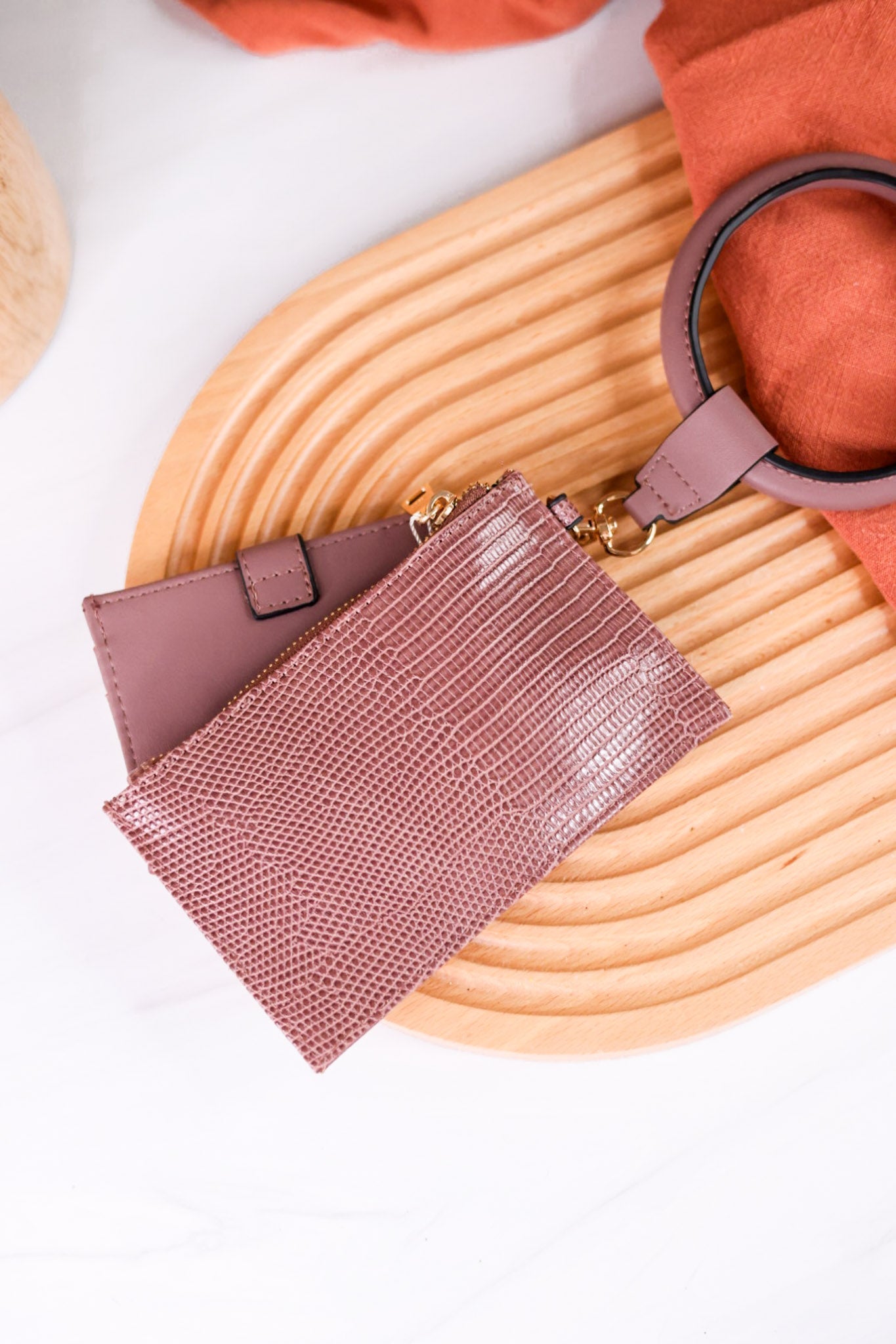 The Libby Wallet Wristlet In Mauve Lizard - Whiskey Skies - JEN & CO