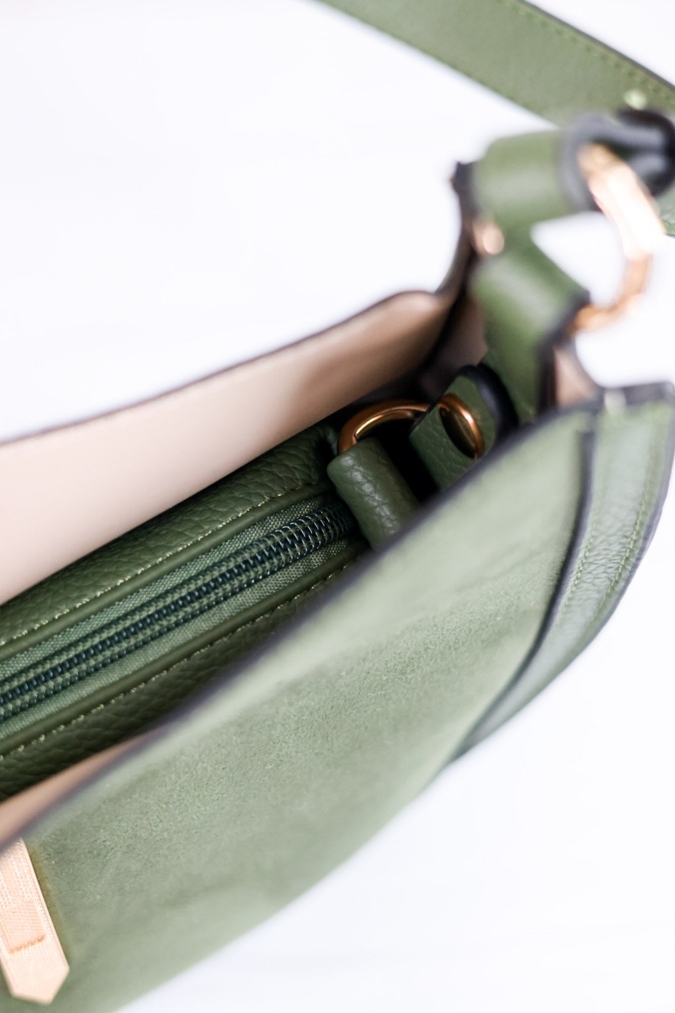 The Luca Suede Crossbody Bag In Moss Green - Whiskey Skies - JEN & CO