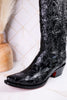 The "Nancy" Tall Black Wide Calf Leather Cowgirl Boots - Whiskey Skies - ROCKEM