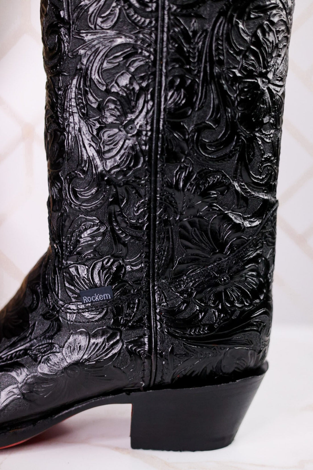 The "Nancy" Tall Black Wide Calf Leather Cowgirl Boots - Whiskey Skies - ROCKEM