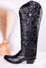 The "Nancy" Tall Black Wide Calf Leather Cowgirl Boots - Whiskey Skies - ROCKEM