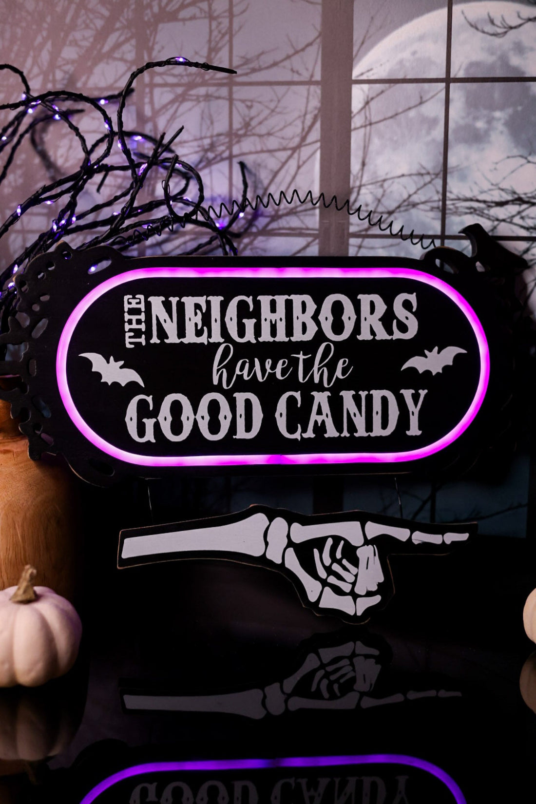 "The Neighbors Have The Good Candy" Glowing Wooden Sign - Whiskey Skies - SPECIAL T IMPORTS INC