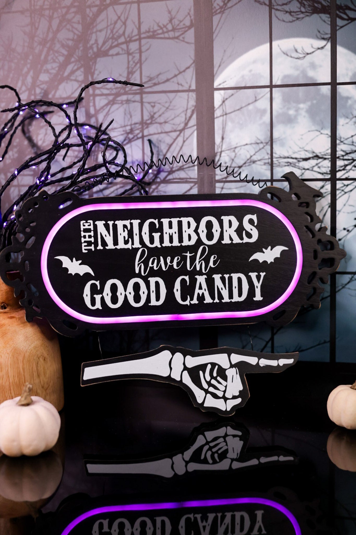 "The Neighbors Have The Good Candy" Glowing Wooden Sign - Whiskey Skies - SPECIAL T IMPORTS INC