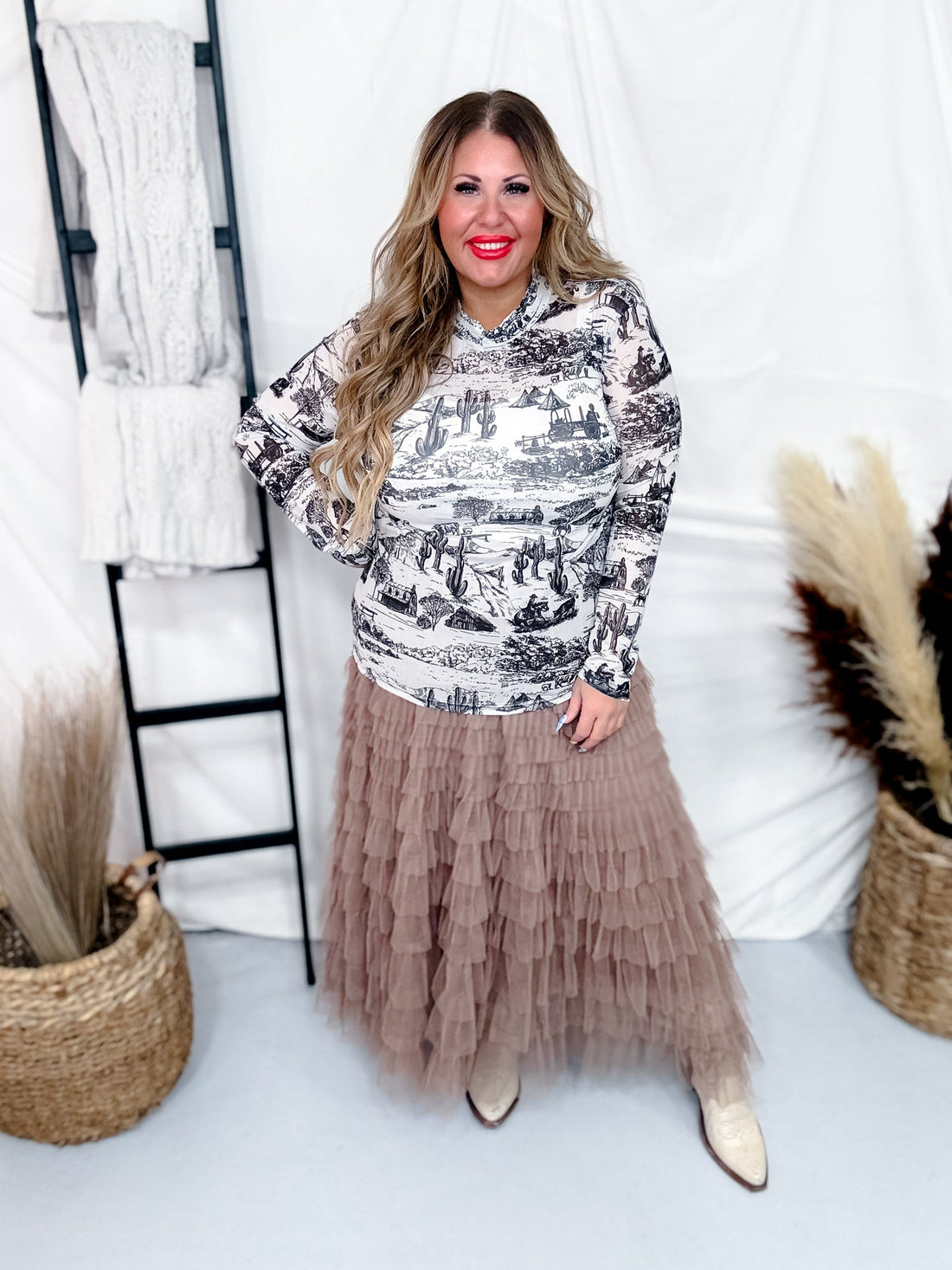 "The Old Days" Mesh Western Themed Top - Whiskey Skies - STERLING KREEK