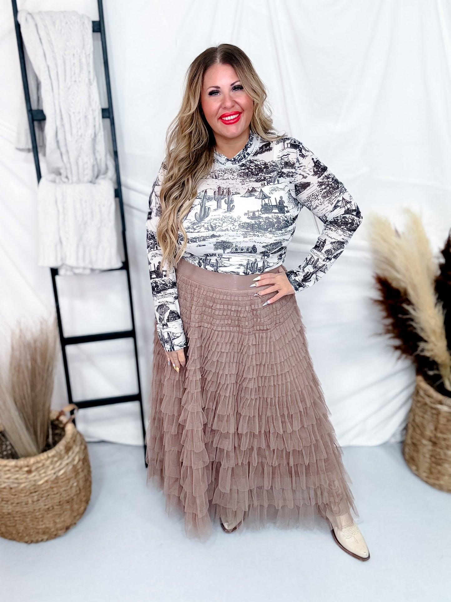 "The Old Days" Mesh Western Themed Top - Whiskey Skies - STERLING KREEK