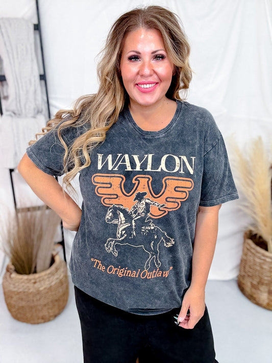 "The Original Outlaw" Waylon Jennings Graphic T-Shirt - Whiskey Skies - AMERICAN NEEDLE