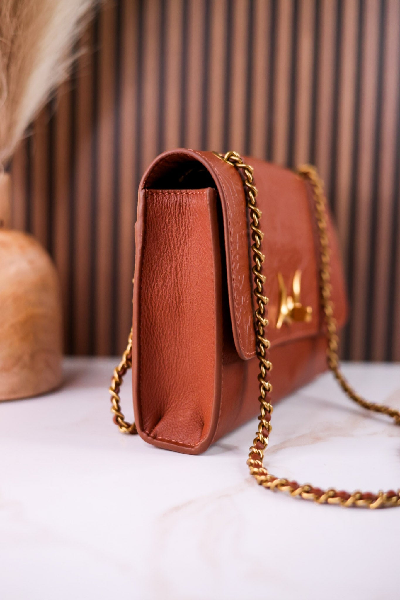 The "Savi" Embossed Leather Bag In Amber Glow - Whiskey Skies - MYRA BAGS