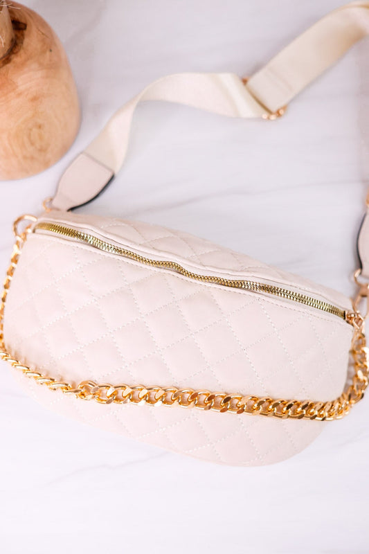 The Sylvie Quilted Belt Bag In Bone - Whiskey Skies - JEN & CO