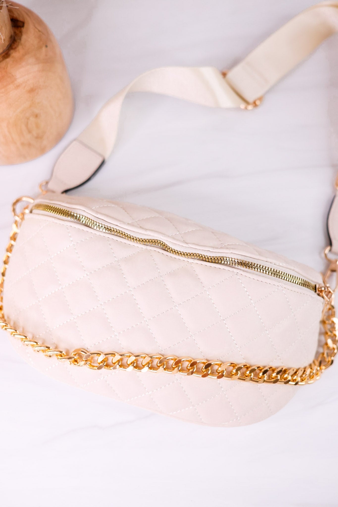 The Sylvie Quilted Belt Bag In Bone - Whiskey Skies - JEN & CO
