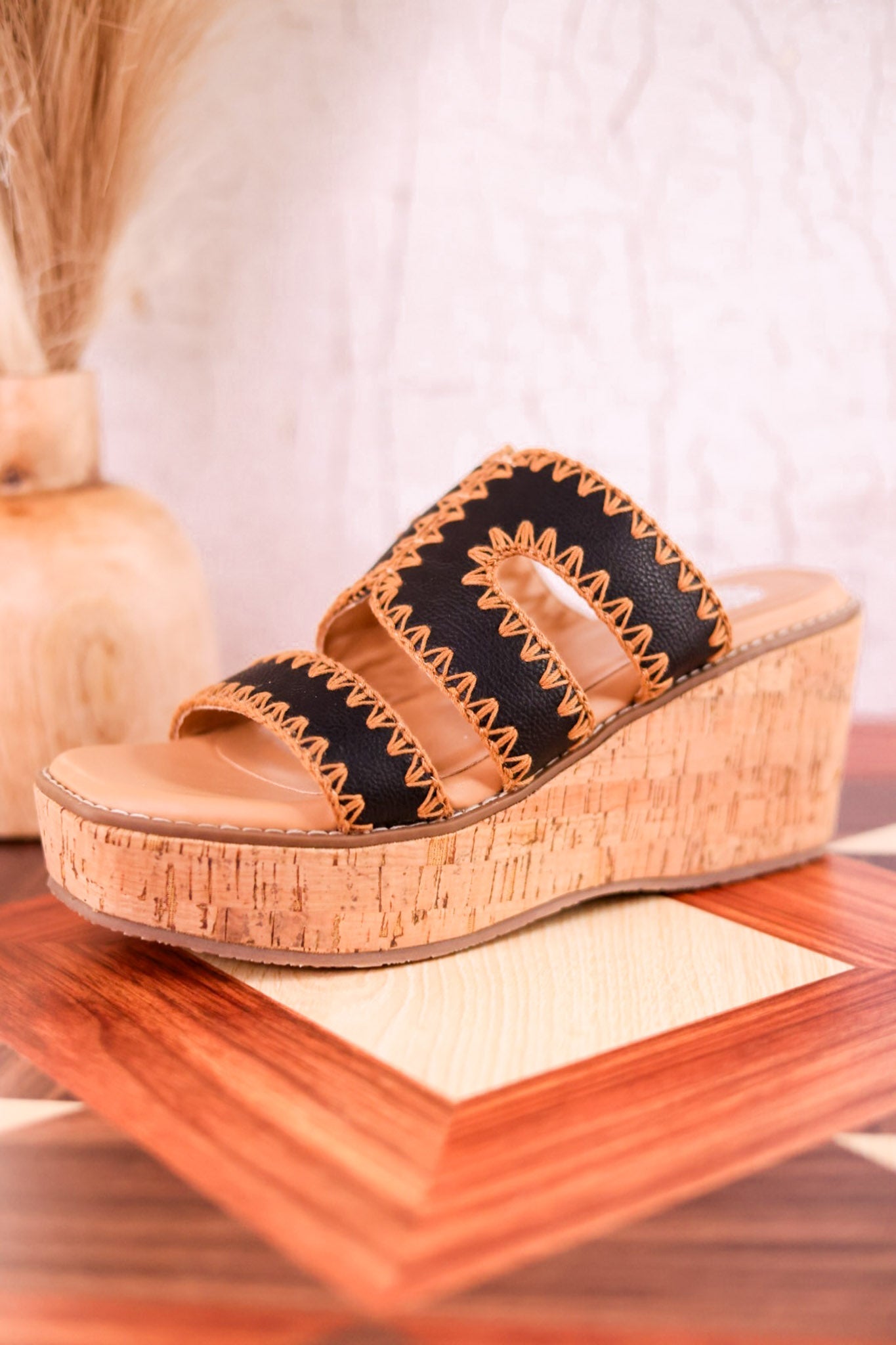The "Tracie" Black & Tan Slide Sandal - Whiskey Skies - YELLOWBOX