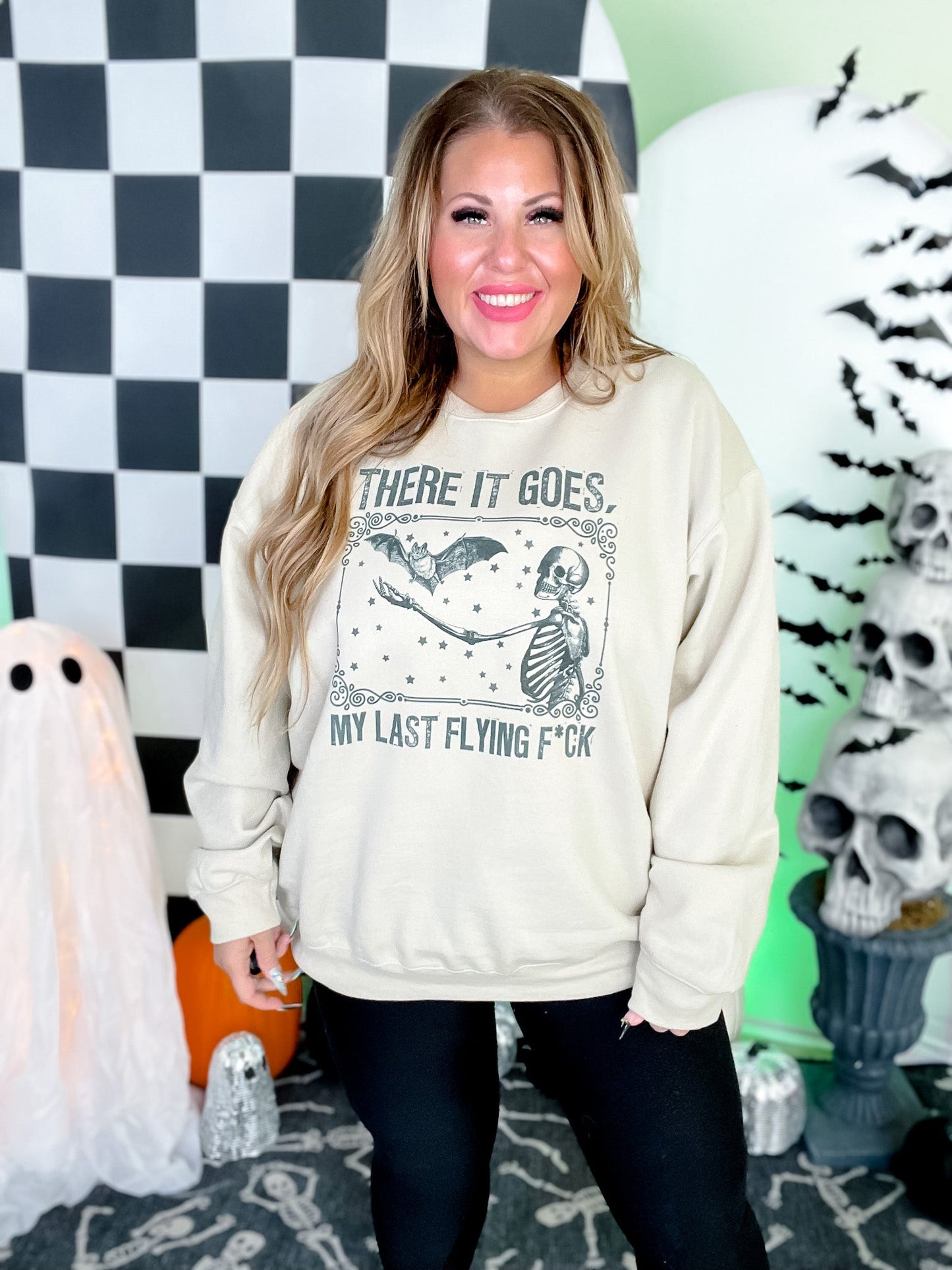 There It Goes My Last Flying Fuck Graphic Skeleton Sweatshirt - Whiskey Skies - H+P WHOLESALE