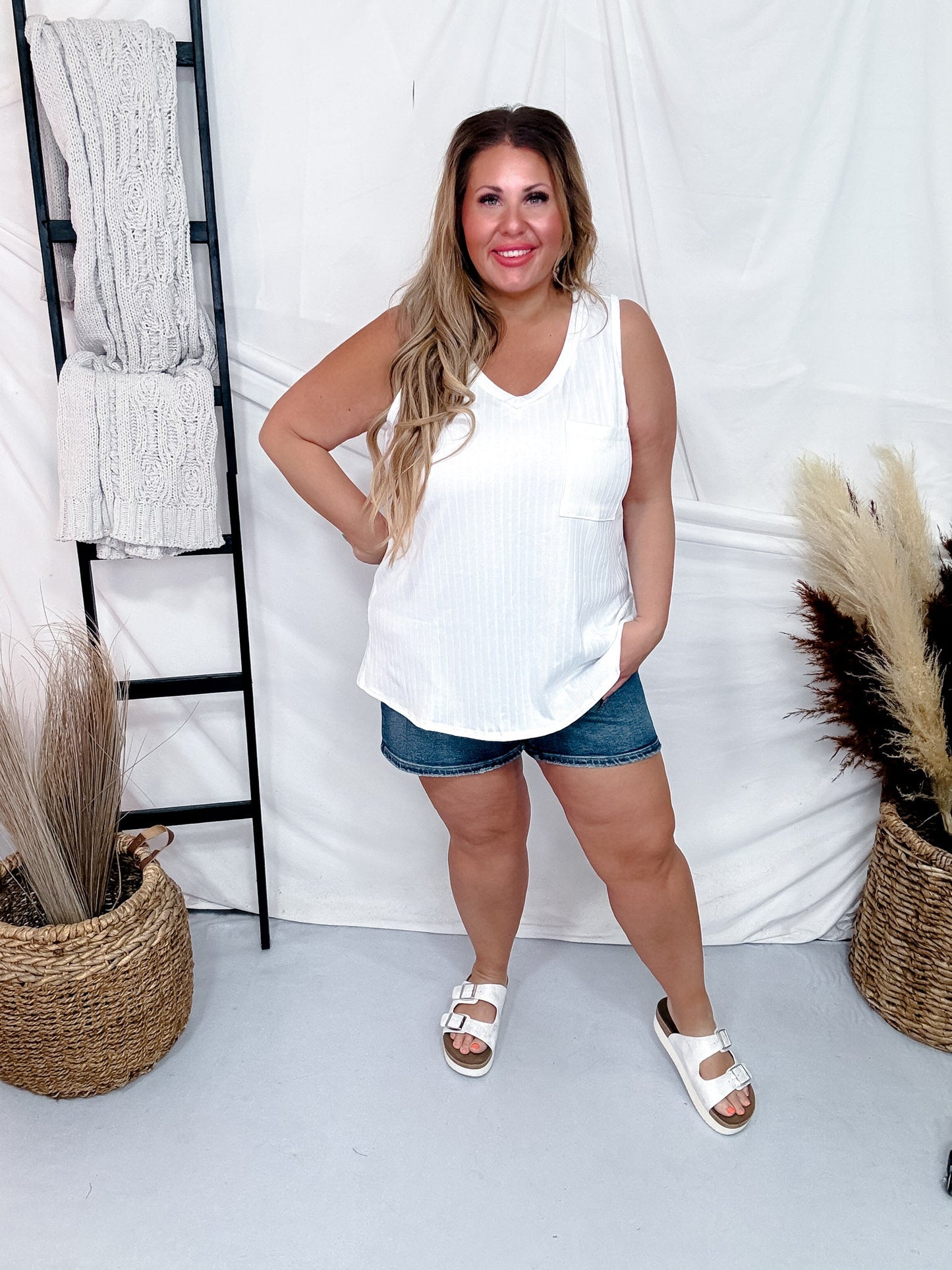 Thick Ribbed Tank Top With V - Neckline (8 Colors) - Whiskey Skies - ANDREE BY UNIT
