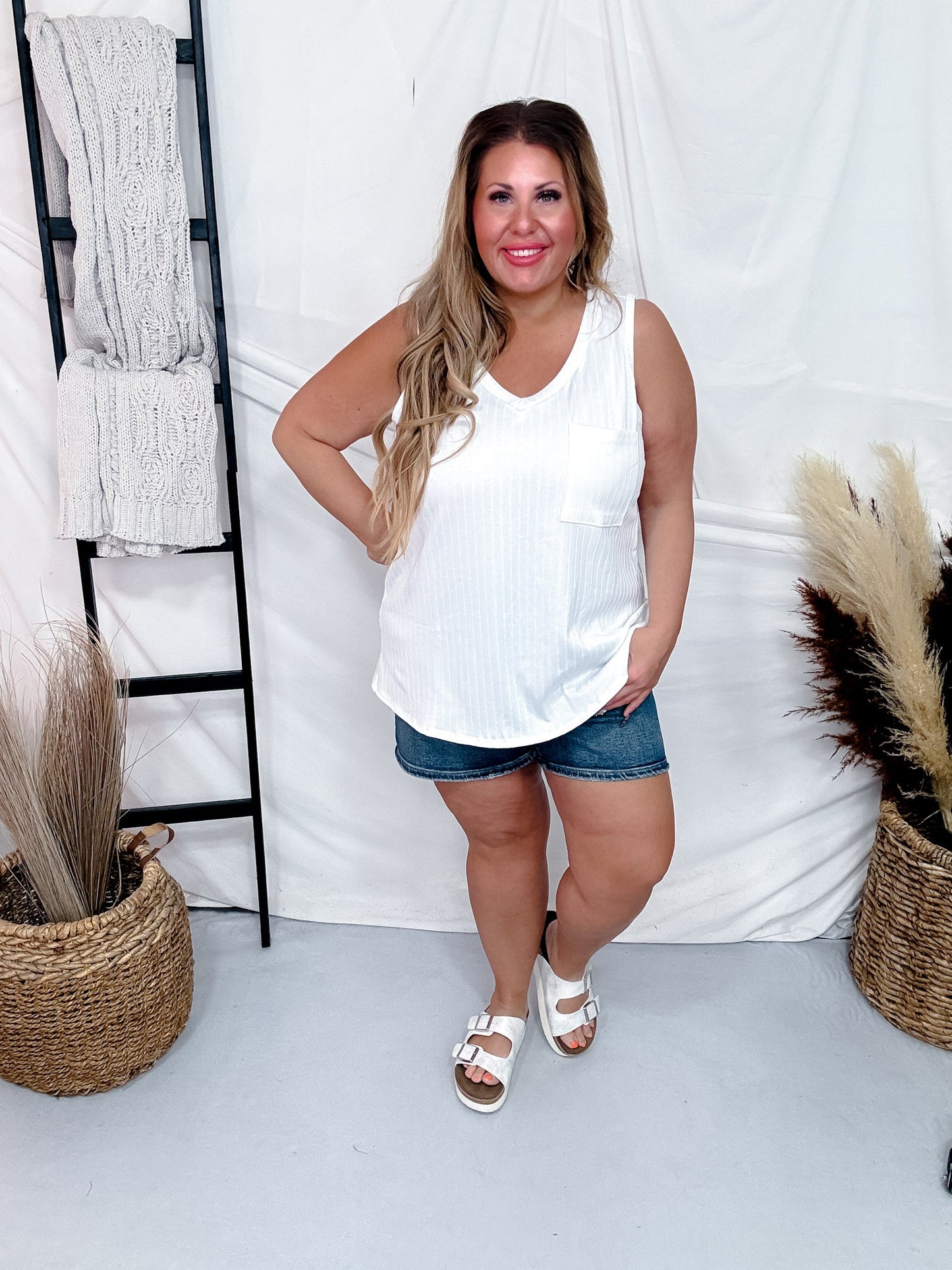 Thick Ribbed Tank Top With V - Neckline (8 Colors) - Whiskey Skies - ANDREE BY UNIT